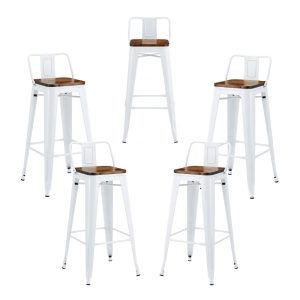 Pack de 5 taburetes Tol R1 EK Wood en acero blanco con asiento de madera