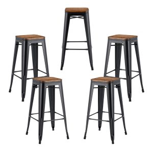 Pack de 5 taburetes Tol EK Wood en acero negro con asiento de madera
