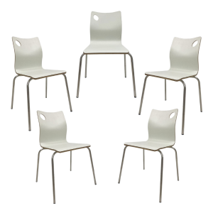Pack de 5 sillas Amelie apilables en acero inoxidable con asiento HPL blanco roto