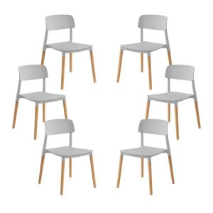 Pack de 6 sillas Croscat en madera con asiento de polipropileno gris
