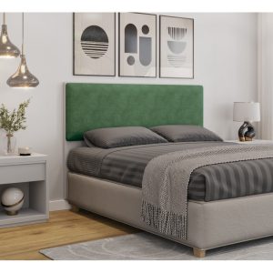 Cabecero tapizado Uni para cama de 160 cm en blanco con tejido velvet verde