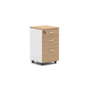 Cajonera de oficina Arezzo con ruedas y 3 cajones en blanco y roble