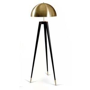 Lámpara de pie Atom en metal negro y dorado