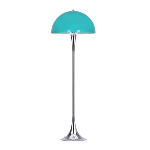 Lámpara de pie Veypa en metal cromado y color turquesa
