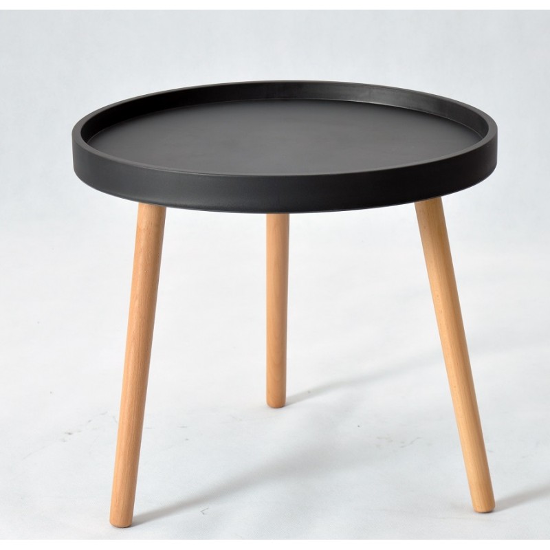 Mesa baja Annia en madera con polipropileno negro