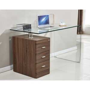 Mesa de oficina Artemisa en cristal curvado con cajonera bilaminada 125 x 65 cm