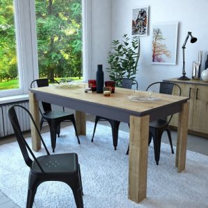 Mesa de comedor Philippa en roble y gris oscuro 160 x 80 cm
