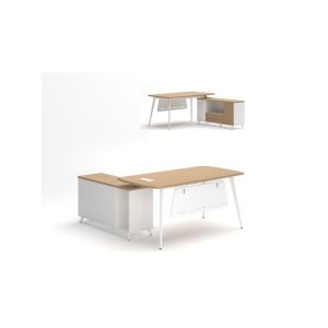 Mesa de oficina Arezzo 160 con mueble auxiliar en blanco y roble 160 x 174 cm