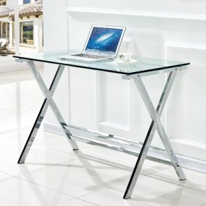 Mesa de oficina Delfos cromada con tapa de cristal 110 x 55 cm