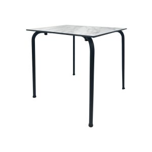 Mesa apilable Feray en epoxi negro con tablero fenólico efecto mármol blanco 69 x 69 cm