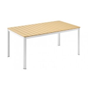 Mesa de exterior Garibaldi en metal blanco con tablero polywood amarillo 160 x 90 cm