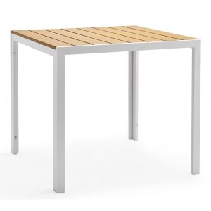 Mesa de exterior Garibaldi en metal blanco con tablero polywood amarillo 80 x 80 cm