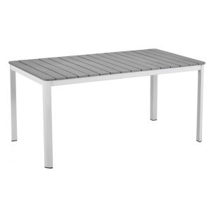 Mesa de exterior Garibaldi en metal blanco con tablero polywood gris 160 x 90 cm