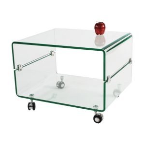 Mesa de centro Melbourne en cristal curvado con ruedas 60 x 40 cm