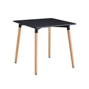 Mesa de comedor Nury en madera con tapa lacada negra 80 x 80 cm
