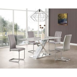 Mesa de comedor Sigrid en acero inoxidable con tapa de cristal templado 160 x 80 cm