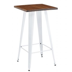 Mesa alta Tol EK Wood en acero y madera blanca 60 x 60 cm