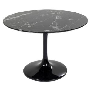 Mesa de comedor Tul en fibra de vidrio con tapa efecto mármol marquina negro 120 cm de diámetro