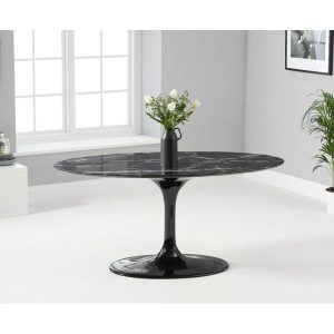 Mesa de comedor Tul oval en fibra de vidrio con tapa efecto mármol negro 160 x 90 cm
