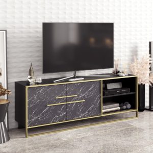 Mueble de TV Siena efecto mármol negro con estructura dorada 160 cm