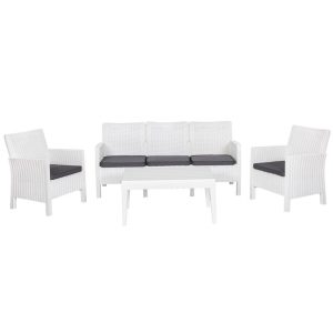 Conjunto de jardín Adriático con sofá 3 plazas en blanco y mesa 5 piezas