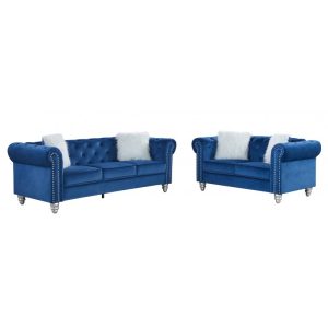 Set de sofás Chester Style 3 más 2 plazas con tapizado velvet azul