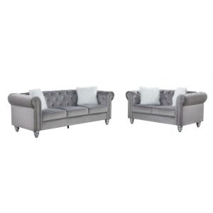 Set de sofás Chester Style 3 más 2 plazas con tapizado velvet gris