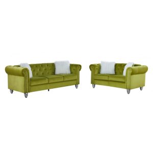 Set de sofás Chester Style 3 más 2 plazas con tapizado velvet verde