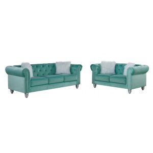 Set de sofás Chester Style 3 más 2 plazas con tapizado velvet verde agua
