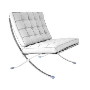 Silla Barna de diseño en acero inoxidable con piel blanca