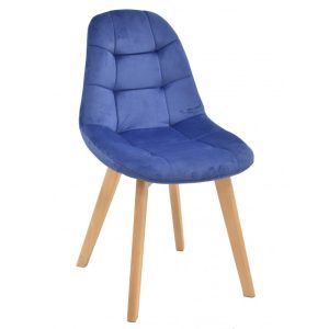 Silla Lorena en madera con tapizado velvet azul