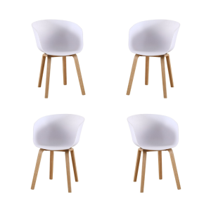 Pack de 4 sillones Awak en madera curvada con asiento de polipropileno blanco