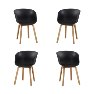 Pack de 4 sillones Awak en madera curvada con asiento de polipropileno negro