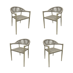 Pack de 4 sillones Cannes apilables en aluminio con asiento y respaldo de cuerda beige