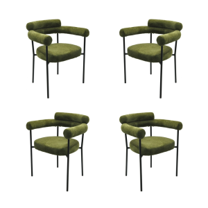 Pack de 4 sillones Cervantes en metal con tapizado bouclé verde oscuro