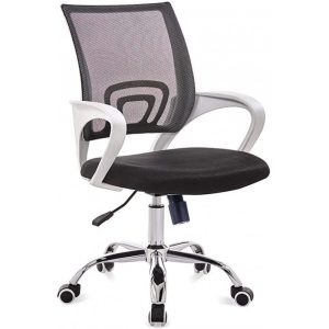 Silla de oficina Fiss New con brazos blancos basculante y malla negra
