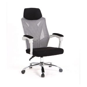 Silla de oficina Graz alta en color blanco con malla gris y tejido negro