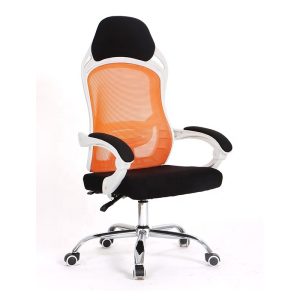 Silla de oficina Linz alta con sistema sincro en color blanco y malla naranja
