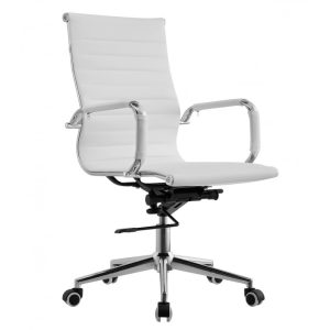 Silla de oficina Oliver giratoria regulable con basculante profundo en similpiel blanca