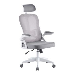 Silla de oficina Orbec alta en color blanco con malla y asiento gris