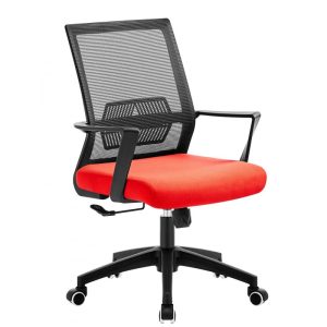 Silla de oficina Risley en color negro con malla negra y tejido rojo