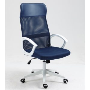 Silla de oficina Verton en color blanco con malla y asiento azul oscuro