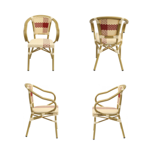 Pack de 4 sillones Garnier apilables en aluminio con ratán beige y rojo