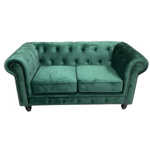 Sofá Chester Premium de 2 plazas con tapizado velvet esmeralda