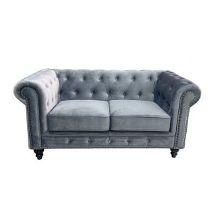 Sofá Chester Premium de 2 plazas con tapizado velvet gris