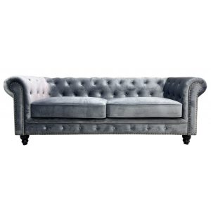 Sofá Chester Premium de 3 plazas con tapizado velvet gris