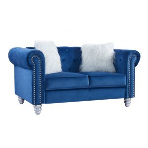 Sofá Chester Style de 2 plazas con tapizado velvet azul