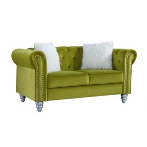 Sofá Chester Style de 2 plazas con tapizado velvet verde