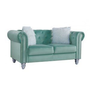 Sofá Chester Style de 2 plazas con tapizado velvet verde agua