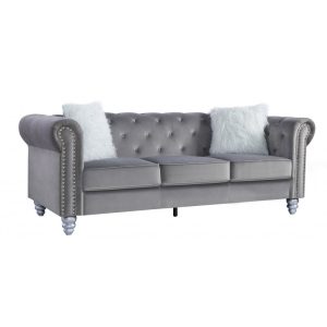 Sofá Chester Style de 3 plazas con tapizado velvet gris